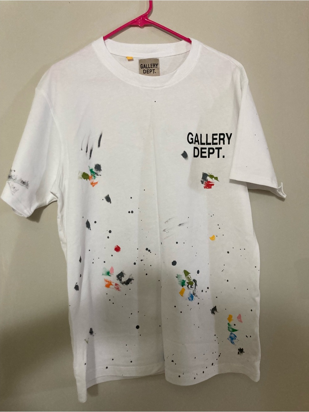 Gallery Dept White Tee with Black Logo and Paint Accent